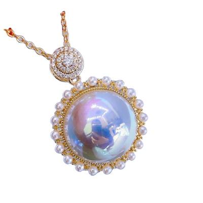 China Wholesale Design Waterproof Simple Round Pearl Dangling Freshwater Pearl Jewelry Pendant Necklace for sale