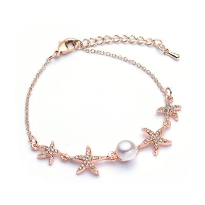 China Fashion Custom Gold Plated Natural Starfish Charm Pearl Freshwater Pearl Bracelet for sale