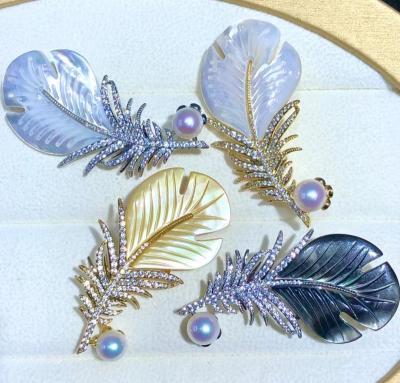 China Aurora Freshwater Ak Pearl Brooch 7-8mm Pearl Feather Freshwater Pearl Brooch Ladies Fashion Brooch for sale