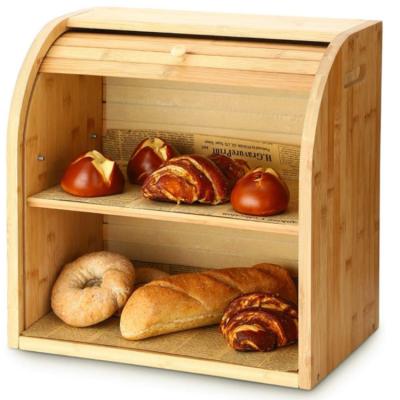 China Sustainable Custom Large Capacity 2 Layer Bamboo Bread Boxes For Kitchen Food Storage for sale