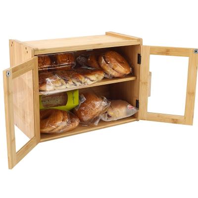 China Sustainable Bamboo Bread Box Double Layer Bread Box With Acrylic Transparent Window Can Be Disassembled Bread Box for sale