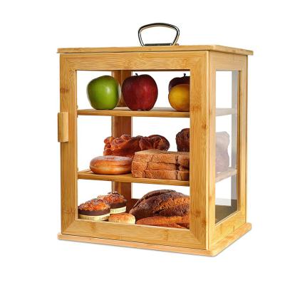 China 3-Layer Sustainable Packing Rack Over The Countertop Transparent Removable Kitchen Food Storage Rack Bamboo Kitchen Storage With Lid Bread Box for sale