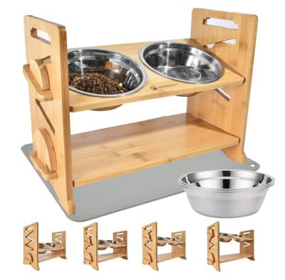 China Sustainable Wholesale Expanded Adjustable Wooden Vertical Pet Bowl Rack Dog Cat Food Feeder for sale