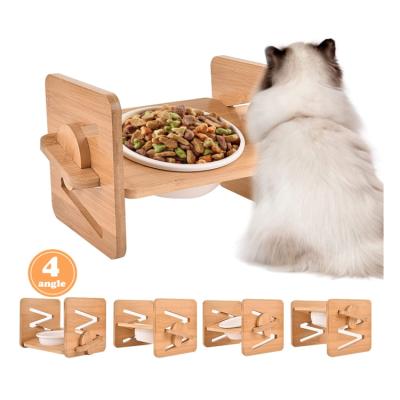 China Wholesale Viable Bamboo Cat Food Small Dog Food Adjustable Bowl Stand Adjustable Pet Feeder for sale