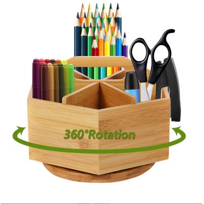 China Office Desk Organizer Office Tool Pen Single Rotating Bamboo Scissors for sale