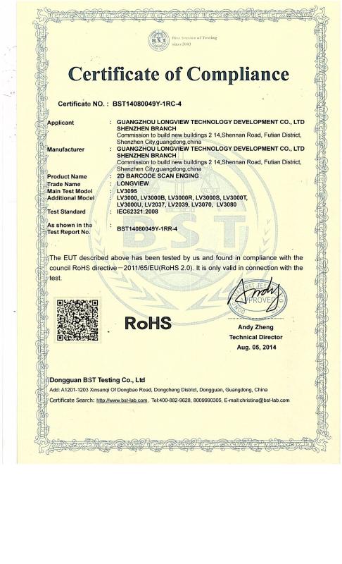 RoHS - LONGVIEW TECH ENTERPRISE CO.,LIMITED (RAKINDA Group)