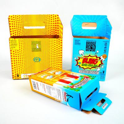 China Portable Wellpapierverpackung 6 Flaschen Bierbox mit individuellem Druck und Griff zu verkaufen