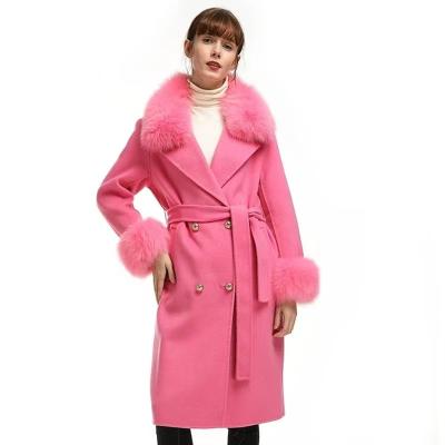 China Winter Fashion Woman Lamb Waterproof Cashmere Outwear Real Fox Fur Collar Wool Fur Coat for sale