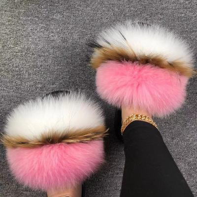 China Wholesale 2021 New Design Anti-odor Real Fur Slide Fox Fur Slippers For Women for sale