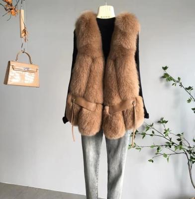 China 2021 Real Leather Belted Women Customized High Quality Waterproof Fox Fur Vest Winter Luxury Fluffy Waistcoat for sale