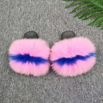 China Anti-Smell Mixed Colors Real Fox Baby Toddler Sandals Furry Fur Slippers Hairy Cute Kids Slides for sale