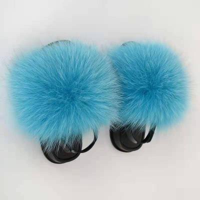 China Good Quality Anti-Smell Fur Slides Real Fox Fur Slippers Sandals Furry Kids Slippers Slides for sale