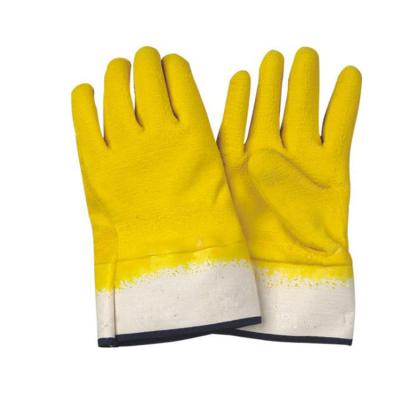 China Flexible Function Yellow Latex Fully Coated Knit Wrist Work Gloves with Jersey Lining for sale