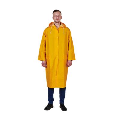 China Outdoor Activity PVC/Polyester Rain Gear Hood Veiligheidsregenjas Werkkleding met hoed R023 Te koop