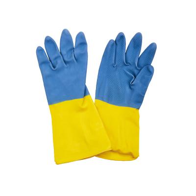 China Spray Lining Bi-Color Latex Household Gloves with Flock Lining and Cleaning LX02281 for sale