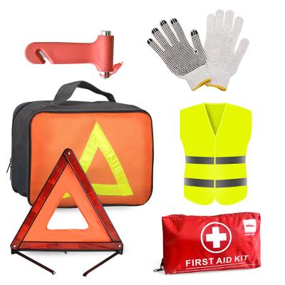 Chine Kit d'aide en cas d'urgence pour voiture en bordure de route avec gants en coton en PVC et gilet d'avertissement à vendre