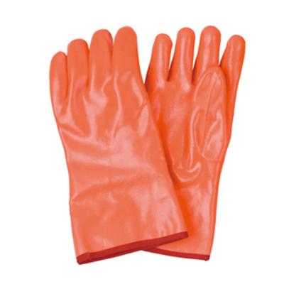 China Guantes de trabajo de seguridad con revestimiento completo de PVC de color naranja fluorescente para aplicaciones industriales en venta