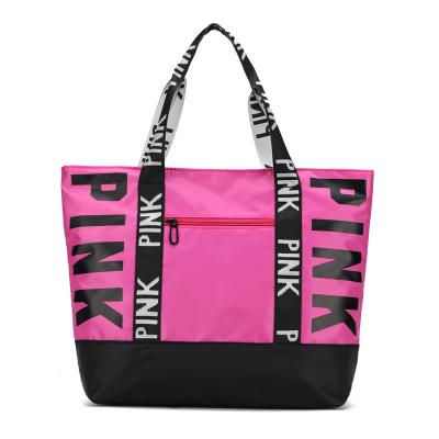 China Pink Logo Nylon Large Capacity Storage Casual Women's Large Capacity Fashion Travel Fitness Shorts Tote Handbag for sale