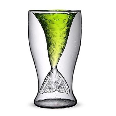 China Mermaid Tail Glass Cup 100ml Double Glass Coffee Cups 155mm Height for sale