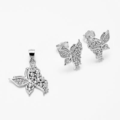 China CLASSIC Fine Butterfly Earring Stud Pendant 925 Silver Jewelry Set for sale