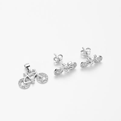 China FASHIONABLE Wholesale Design CZ Stone 925 Bicycle Stud Earring Pendant Jewelry Set for sale