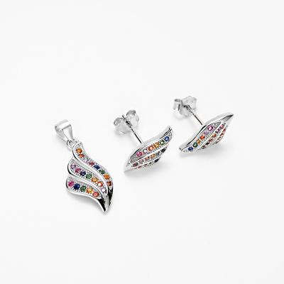 China Latest Design FASHIONABLE Wing Shape Earring Stud Glass Stone 925 Silver Pendant Set for sale