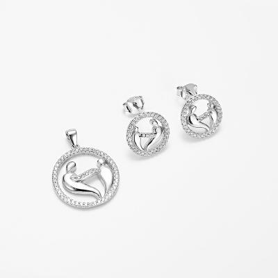 China Customized CLASSIC Pendant Mother And Child Jewelry Earring Stud Silver Set 925 for sale