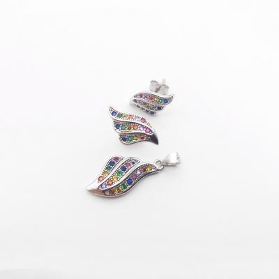 China Factory Price TRENDY Wing Shaped Pendant Stud Earrings Jewelry Sets 925 Sterling Silver for sale