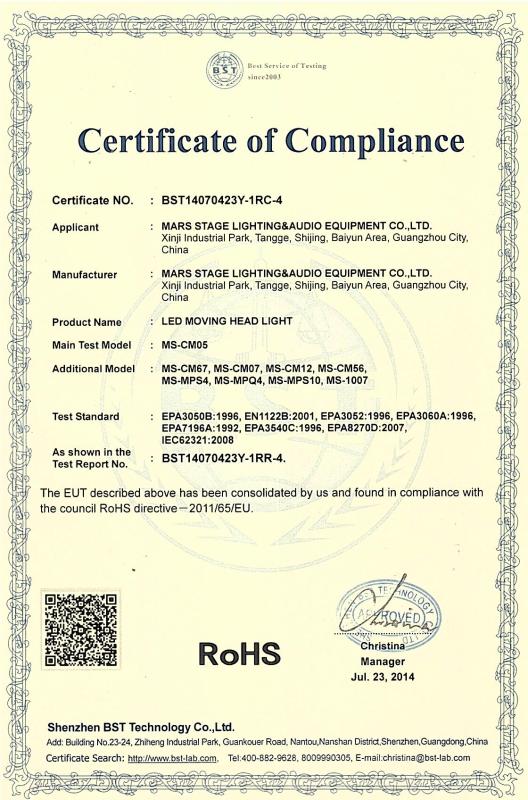 RoHS - Guangzhou Mars Lighting Technology Co., Ltd.