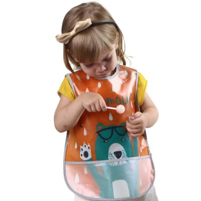 China Sustainable Quality PUE Short Sleeve Waterproof Baby Kids Feeding Bib for sale