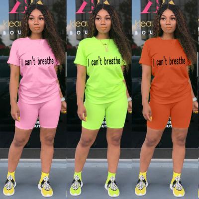 China Anti-pilling Summer Hot Selling Casual Contrast Color Shorts Sleeve Letter Printed Women Two Piece Set for sale