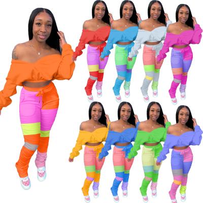 China new arrival Anti-wrinkle plus size solid women crop top long sleeve pants set women's two piece set 2021 for sale