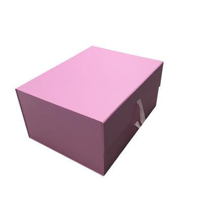 China Recycled Materials Wholesale Custom Pink Magnetic Gift Box With Ribbon Packaging Formal Dress Box for sale