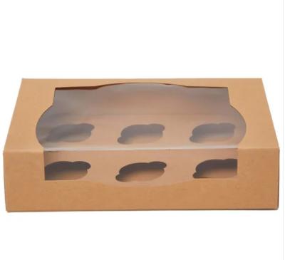 China Food Grade Recycled Materials Kraft Paper Boxes Mini Cupcake Box With Window for sale