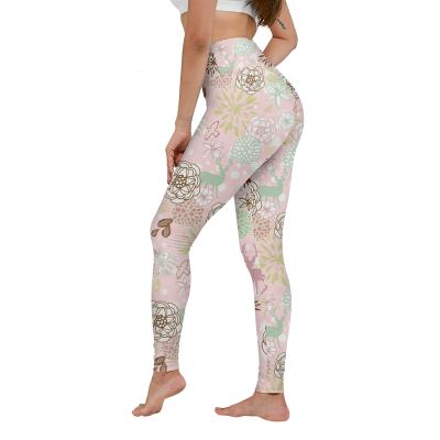 China Deer Anti-UV Floral Male Garden Colorful Fireworks Printed Running Legging Women Compression Sports Pants for sale