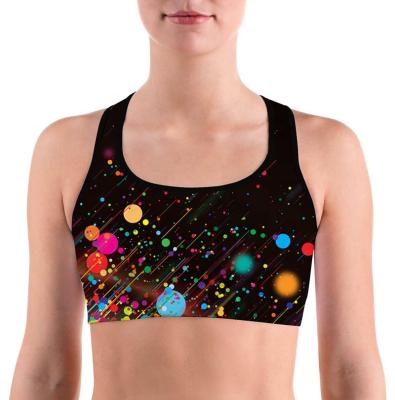 China Colorful Shooting Star Anti-UV Painting Bras For Sports Women Girl Underwear Outdoor Gym Tops Custom Printing Crop Vest for sale