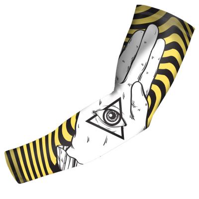 China Antibacterial Custom Arm Sleeves Evil Eye On The Palm Design UV Sport Arm Sleeve for sale