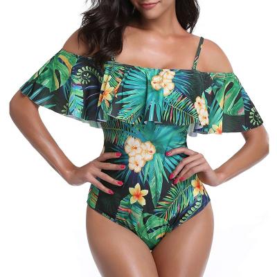 China Breathable Women's One Piece Swimsuit Vintage Off The Shoulder Ruffled Swimwear Women Swimwear Bikini for sale