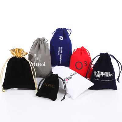 China Custom Jewelry Velvet Suction String Bags Transfer Brandy Packaging Jewelry Bags Heat Printing Reusable Drawstring Gift Pouches for sale