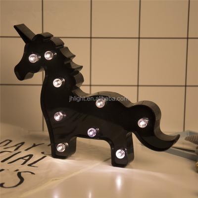 China Cute Black Unicorn Night Light Baby Plastic LED Lamp Bedroom Bedside Lamp Party Decoration Kids Room Decoration for sale