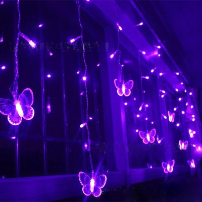 China Christmas Party Hoom Decoration Garland 1.5M x 0.5M 48 LED Butterfly Curtain Lights String 230V Indoor Outdoor Use Purple UK Plug 8 Modes for sale