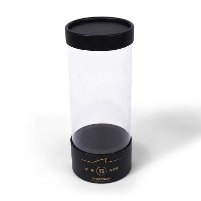 China Recyclable Plastic Electronics Speaker Perfume Gift Paper Tube Packaging Black Cylinder Box With Clear Window for sale