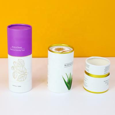 China Biodegradable Luxury Round Toner Lotion Makeup Cylinder Bottle Cosmetic Cream Packaging Boxes Paper Tube for sale