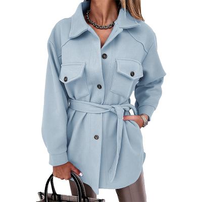 China Spring Viable New Spring Women's Vintage Bat Wing Sleeve Solid Shirt Jacket With Belt Turn-Down Collar Long Outwear Female Casual Tops for sale