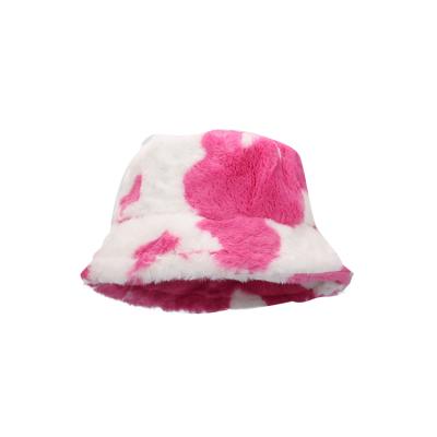 China 2022 Designer Headband Plain Faux Fur Cow Print Bucket Covers Fisherman Winter Bucket Hat Fuzzy Furry Women Wholesale For Women for sale