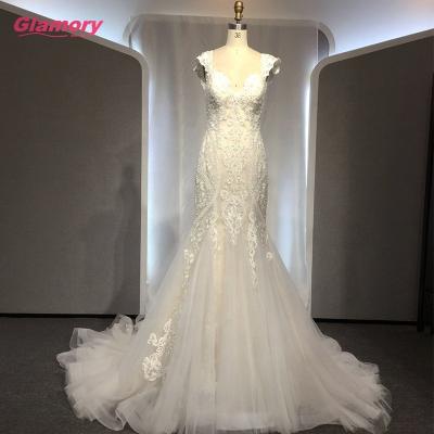 China 2020 New Style Breathable Sweetheart Sleeve Cap Dress Lace Fishtail Bride Dress Wedding Dresses Custom Made for sale