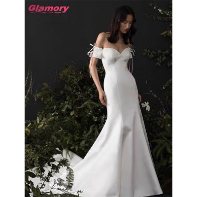 China 2020 Breathable Hot Selling Elegant Off The Shoulder Satin Princess Mermaid Wedding Dress Floor Length Wedding Dresses for sale