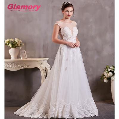 China Breathable O-Neck Wedding Dress Cap Sleeve Applique Bridal Gown Beach Wedding Dress for sale