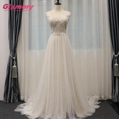 China New Style Breathable Dress Tail Sleeveless V-neck Lace Up Wedding Dresses Custom Made for sale