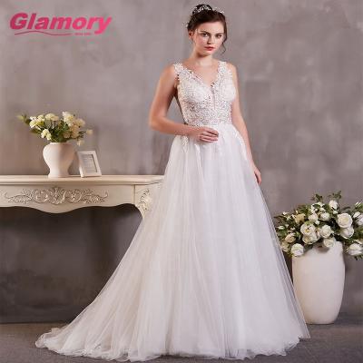 China New Arrival Breathable Applique A-Line Dresses Sleeveless V-Neck Beach Wedding Dress for sale